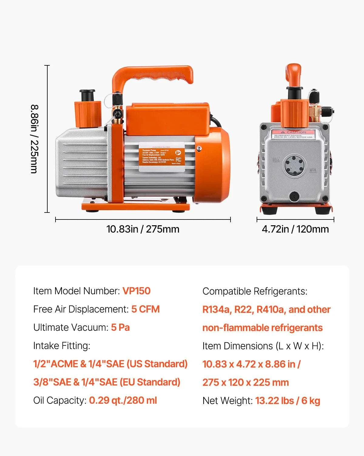 HVAC Vacuum Pump 3.5–9 CFM Single & Dual Stage for AC Systems-5CFM 1-2HP 1 Stage / EU / CZECH REPUBLIC