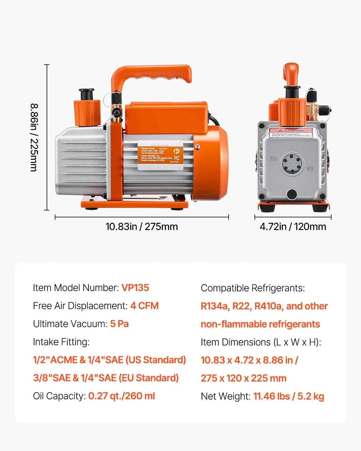 HVAC Vacuum Pump 3.5–9 CFM Single & Dual Stage for AC Systems-5CFM 1-2HP 1 Stage / EU / CZECH REPUBLIC