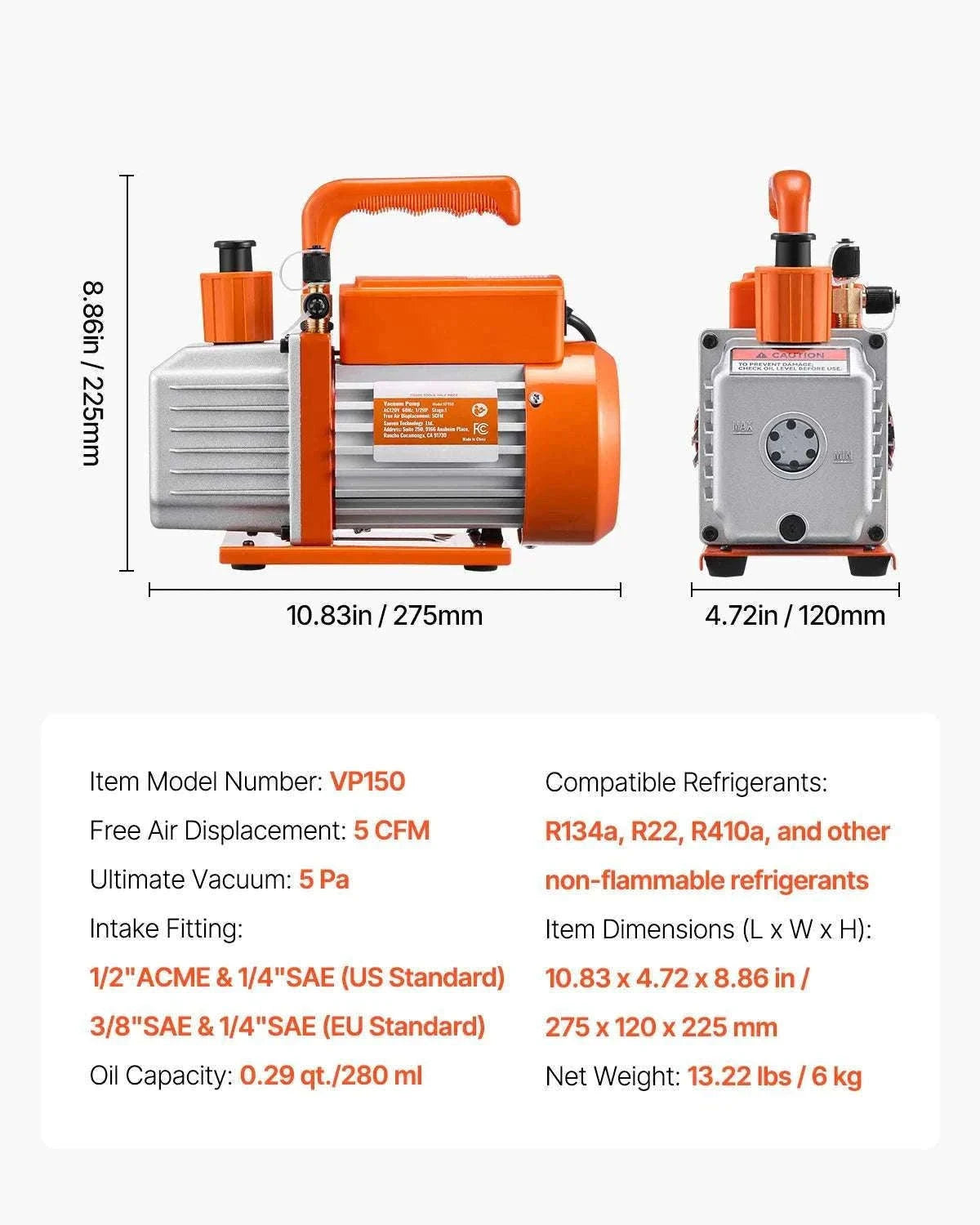 HVAC Vacuum Pump 3.5–9 CFM Single & Dual Stage for AC Systems-5CFM 1-2HP 1 Stage / EU / CZECH REPUBLIC