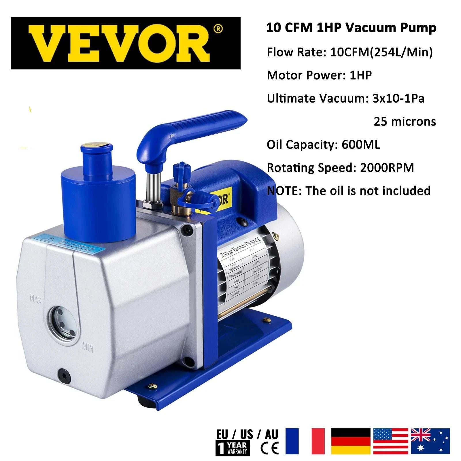 HVAC Vacuum Pump 6–12 CFM Dual Stage 1HP AC Service Tool-9 CFM 1 HP / spain