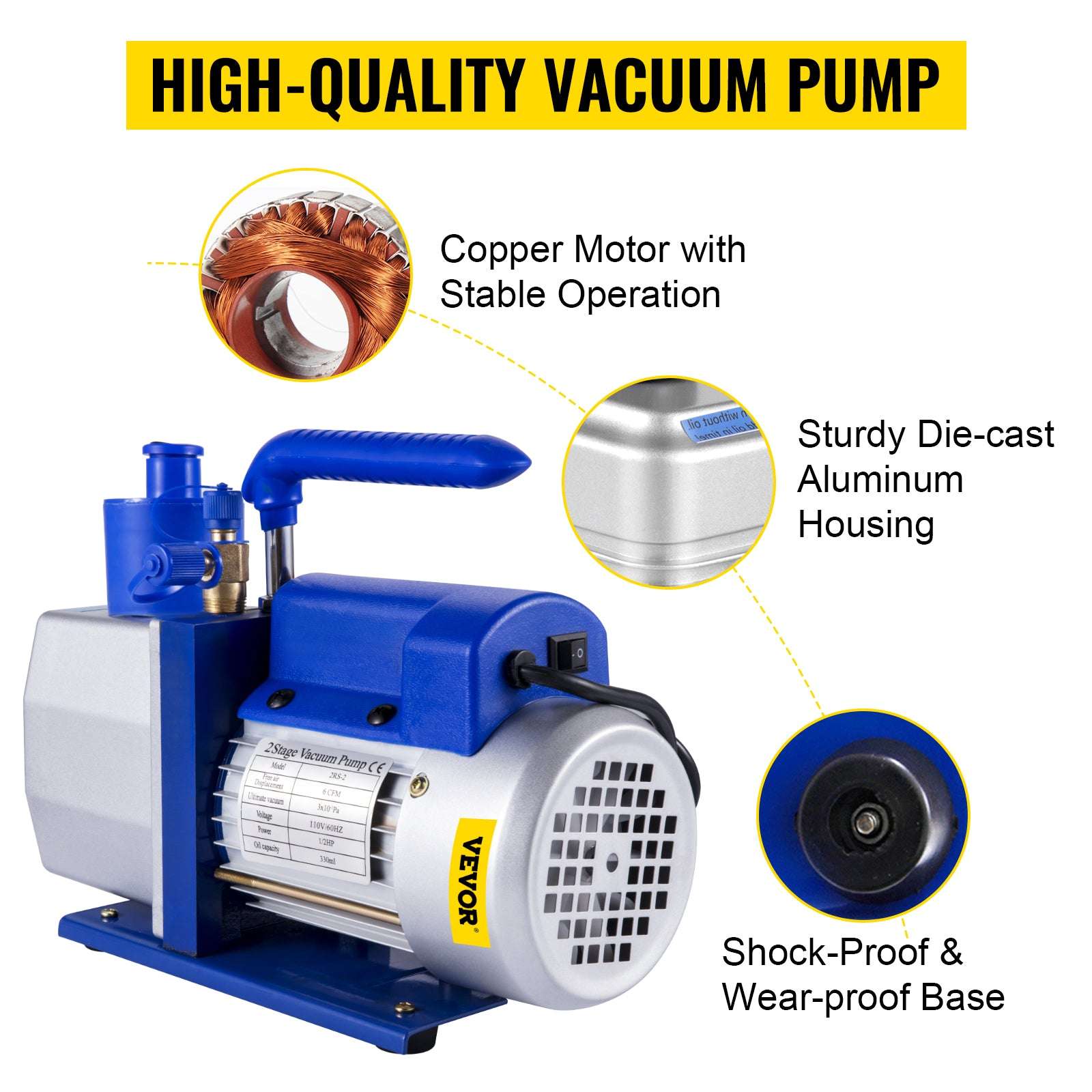 HVAC Vacuum Pump 6–12 CFM Dual Stage 1HP AC Service Tool-9 CFM 1 HP / spain