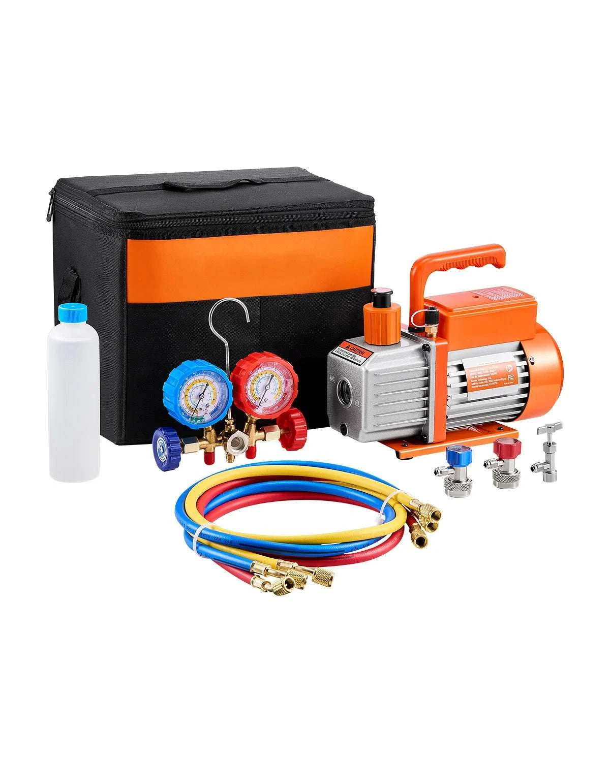 HVAC Vacuum Pump & Gauge Set 3.5/4.5 CFM with Hoses Kit-
