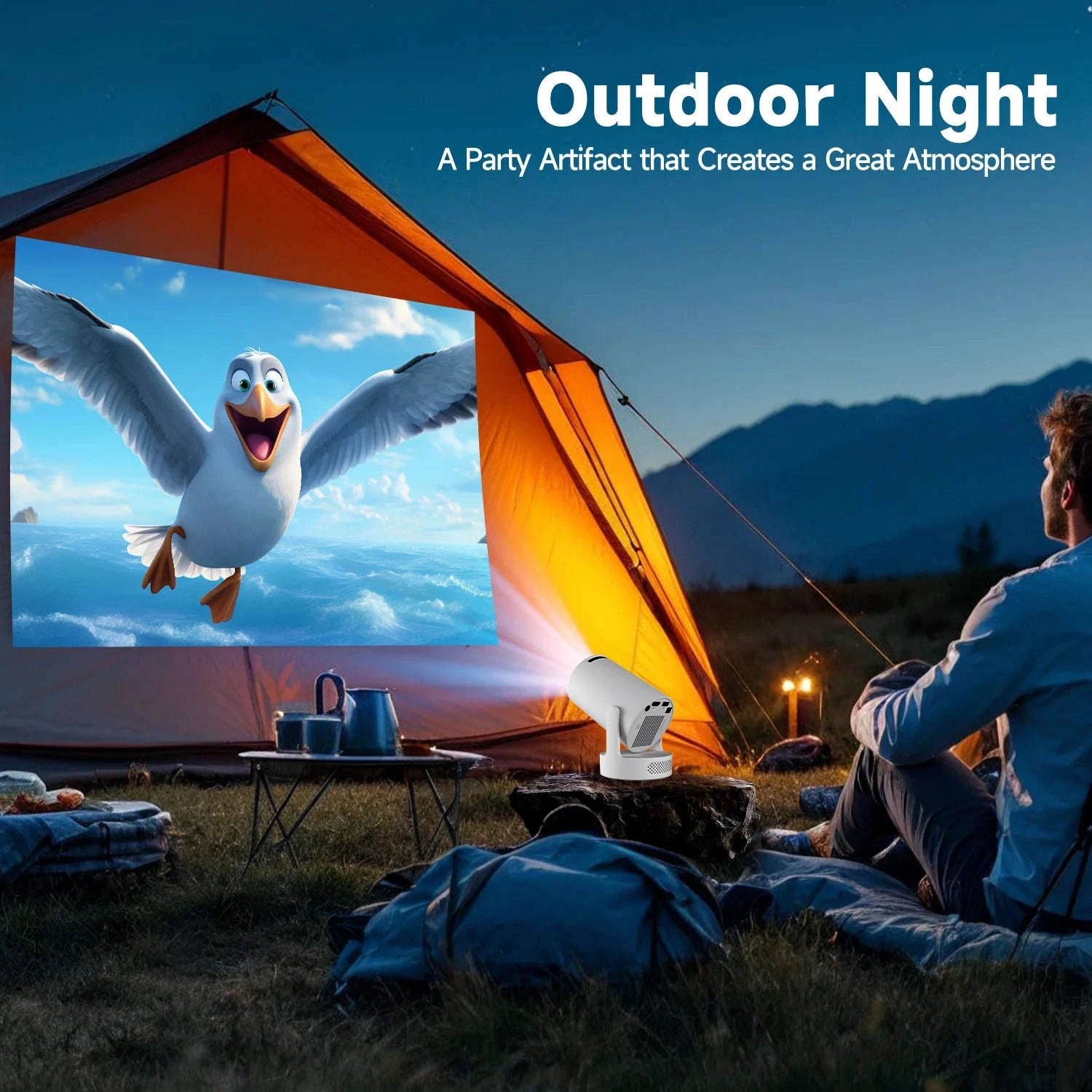 HY300 Pro Mini Projector 720P Android WiFi 6 BT5.4 Home Theater-ProNewWhite-Voice RC / US Plug / United States