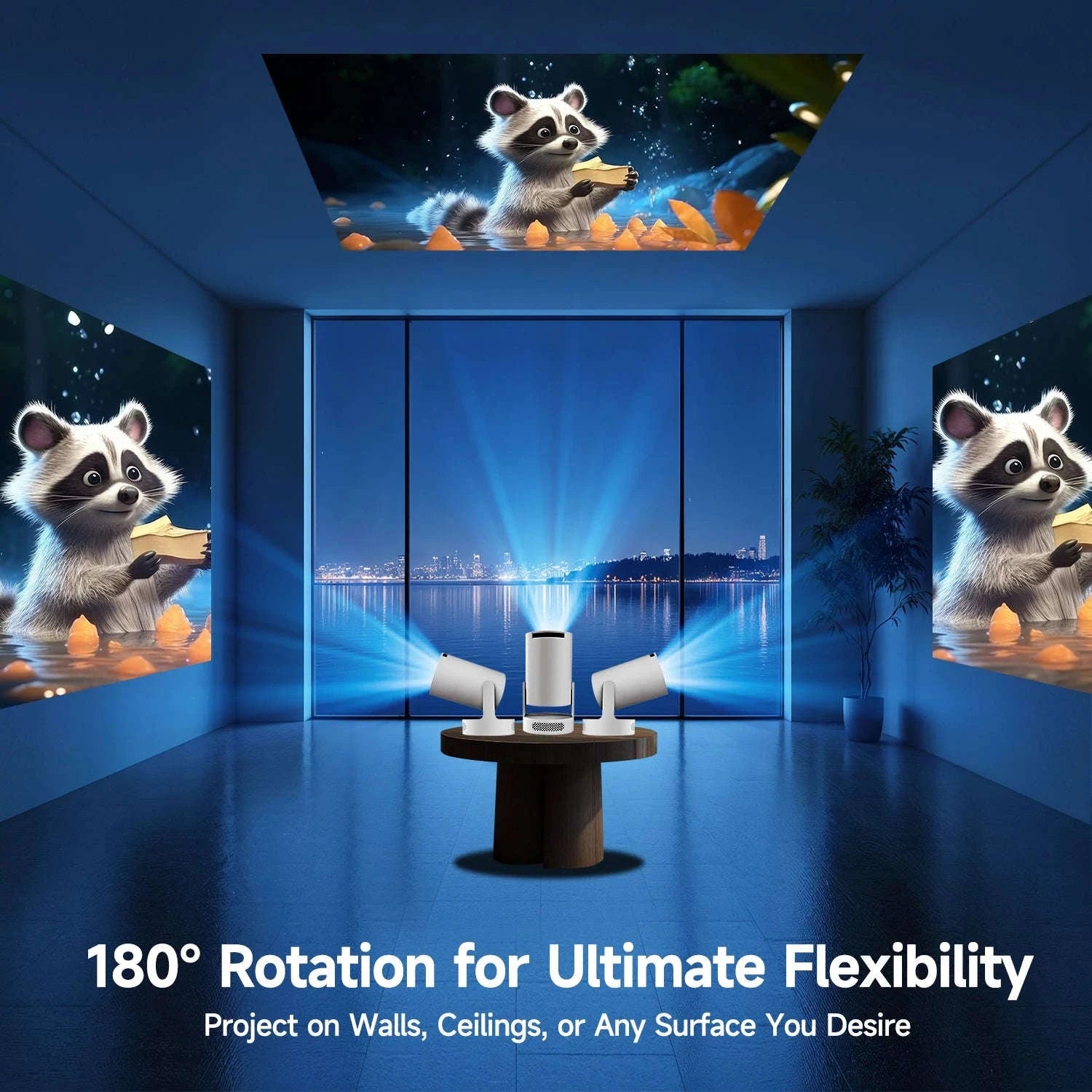 HY300 Pro Mini Projector 720P Android WiFi 6 BT5.4 Home Theater-ProNewWhite-Voice RC / US Plug / United States