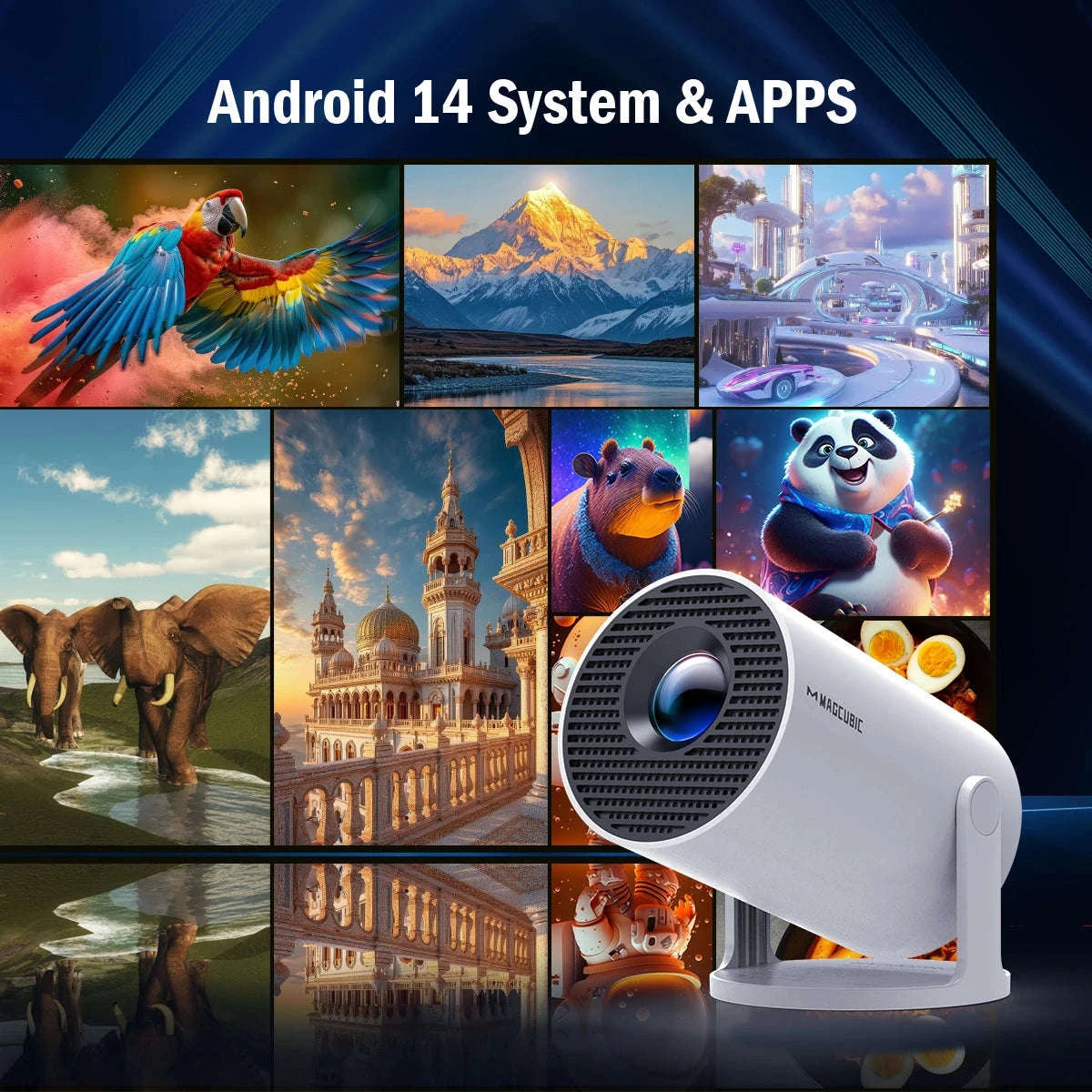 HY300 Pro Mini Projector with Android 14, WiFi 6 & 180° Rotation-HY300 Pro-White / AU Plug
