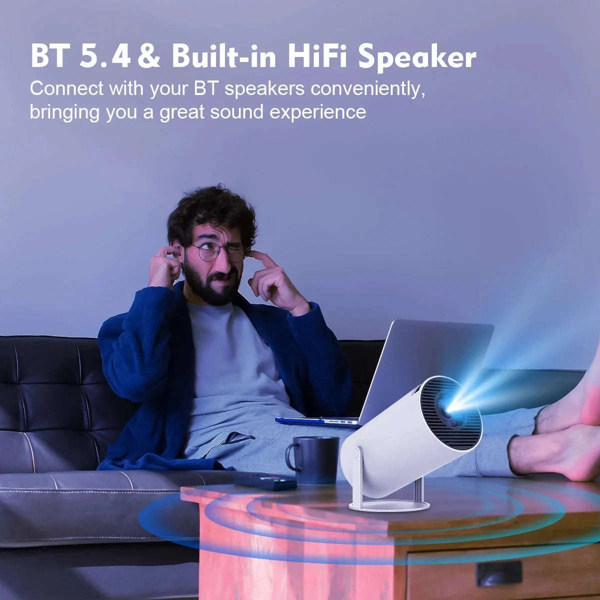 HY300 Pro Mini Projector with Android 14, WiFi 6 & 180° Rotation-HY300 Pro-White / AU Plug