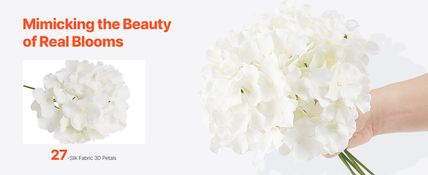 SucceBuy Artificial Flowers Real Looking White Silk Fake Hydrangea Bulk Faux Bridal Shower with Stem for DIY Wedding Bouquets