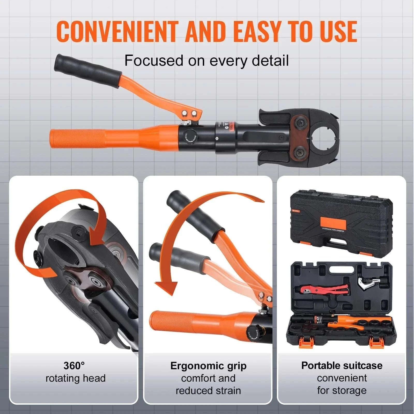 Hydraulic Copper Pipe Crimping Tool with 3 Dies for Tight Spaces-3 Dies / United States
