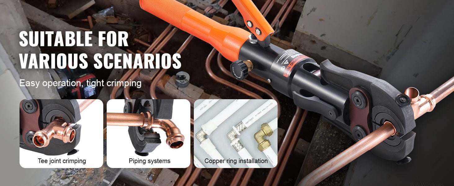 Hydraulic Copper Pipe Crimping Tool with 3 Dies for Tight Spaces-3 Dies / United States