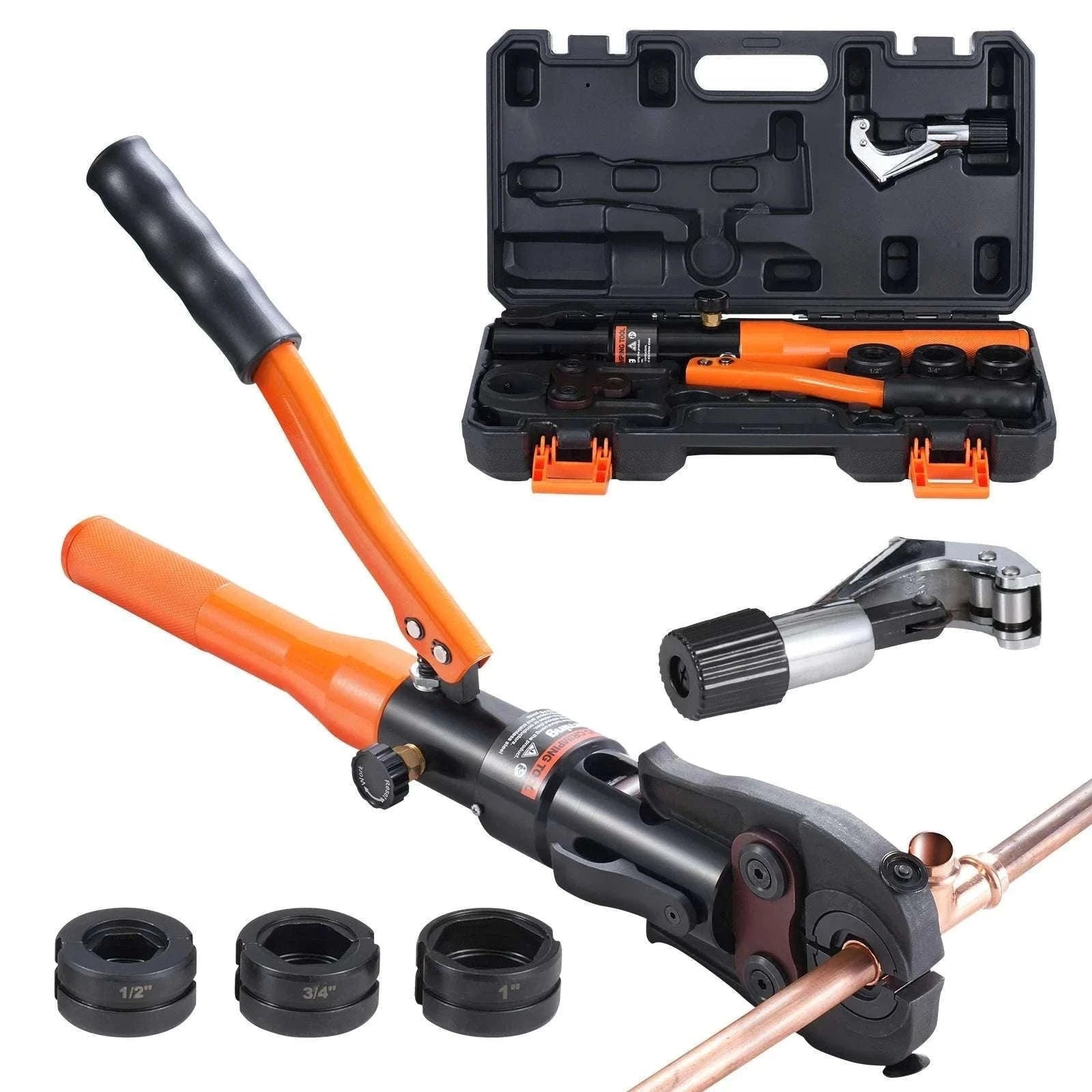 Hydraulic Copper Pipe Crimping Tool with 3 Dies for Tight Spaces-3 Dies / United States