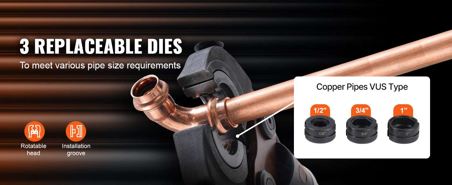 Hydraulic Copper Pipe Crimping Tool with 3 Dies for Tight Spaces-3 Dies / United States