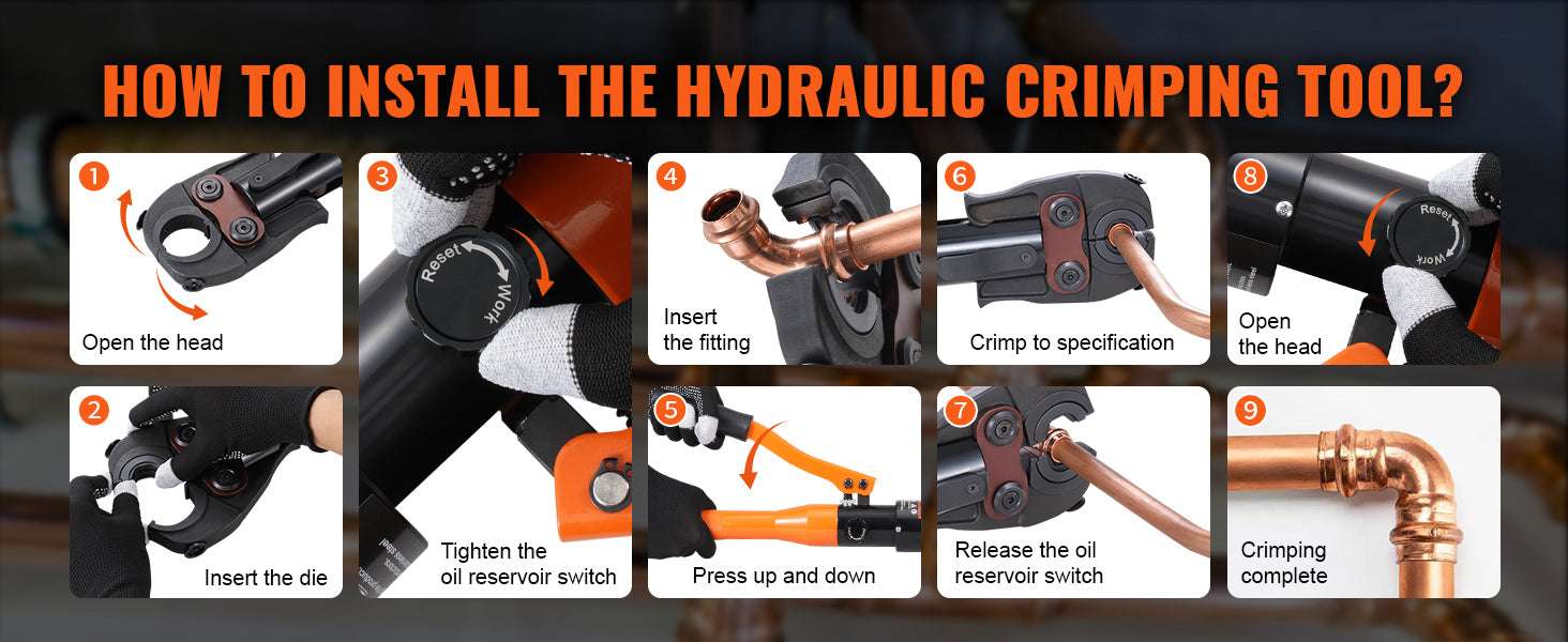Hydraulic Copper Pipe Crimping Tool with 8 Dies for PEX Rings-8 Dies / United States