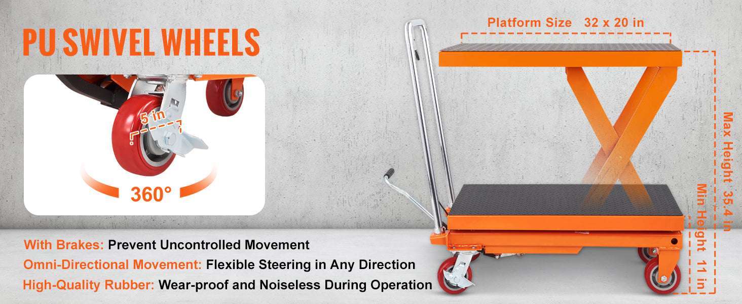 Hydraulic Lift Table Cart 1100 lbs Capacity 35.4" Lift with Wheels-1100 lbs / United States