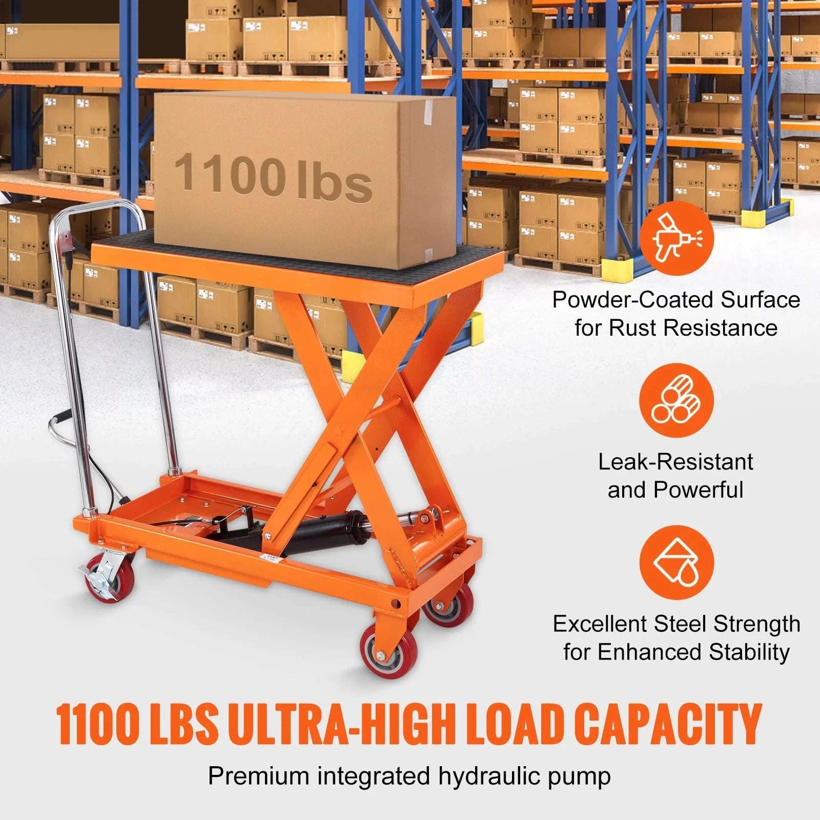 Hydraulic Lift Table Cart 1100 lbs Capacity 35.4" Lift with Wheels-1100 lbs / United States