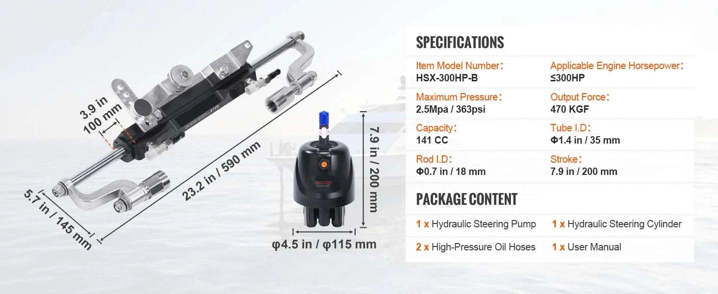 Hydraulic Outboard Steering Kit 90–300HP with Pump & 24FT/26FT Hoses-150HP 26FT / United States