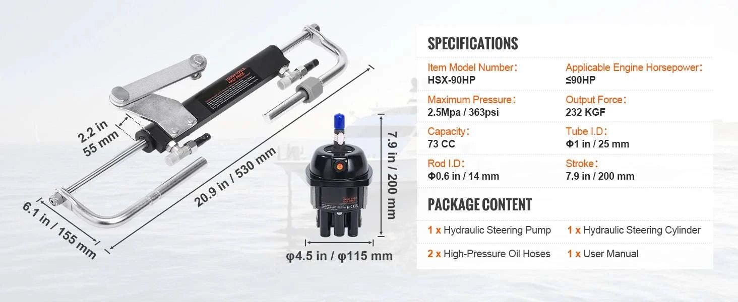 Hydraulic Outboard Steering Kit 90–300HP with Pump & 24FT/26FT Hoses-150HP 26FT / United States