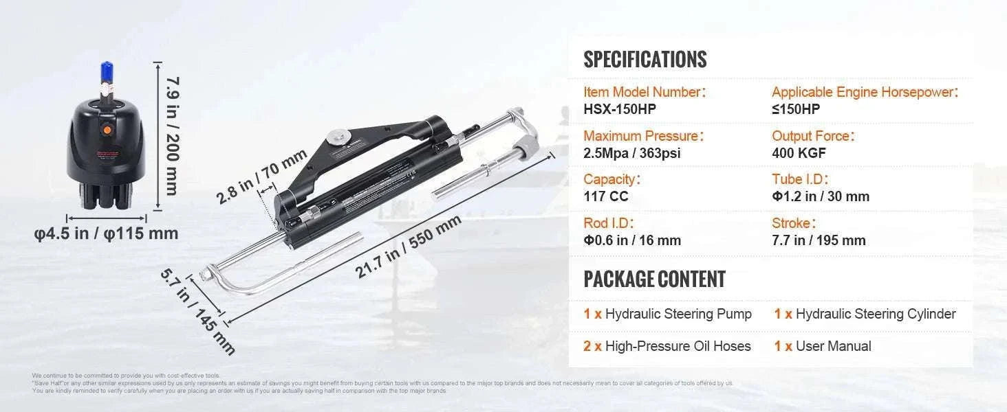 Hydraulic Outboard Steering Kit 90HP–300HP with Pump & 24/26FT Hoses-300HP 26FT / spain