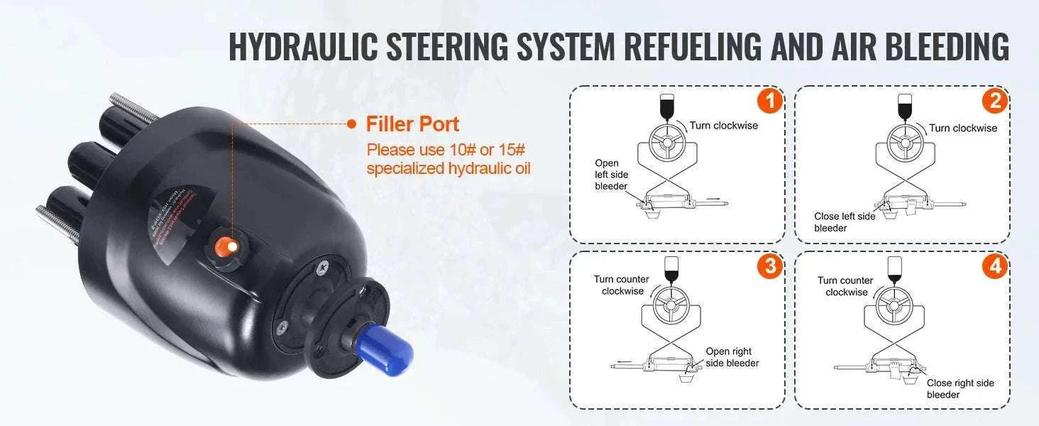 Hydraulic Outboard Steering Kit 90HP–300HP with Pump & 24/26FT Hoses-300HP 26FT / spain