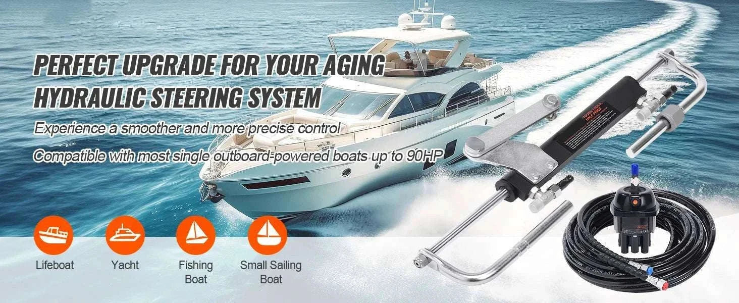Hydraulic Outboard Steering Kit 90HP–300HP with Pump & 24/26FT Hoses-300HP 26FT / spain