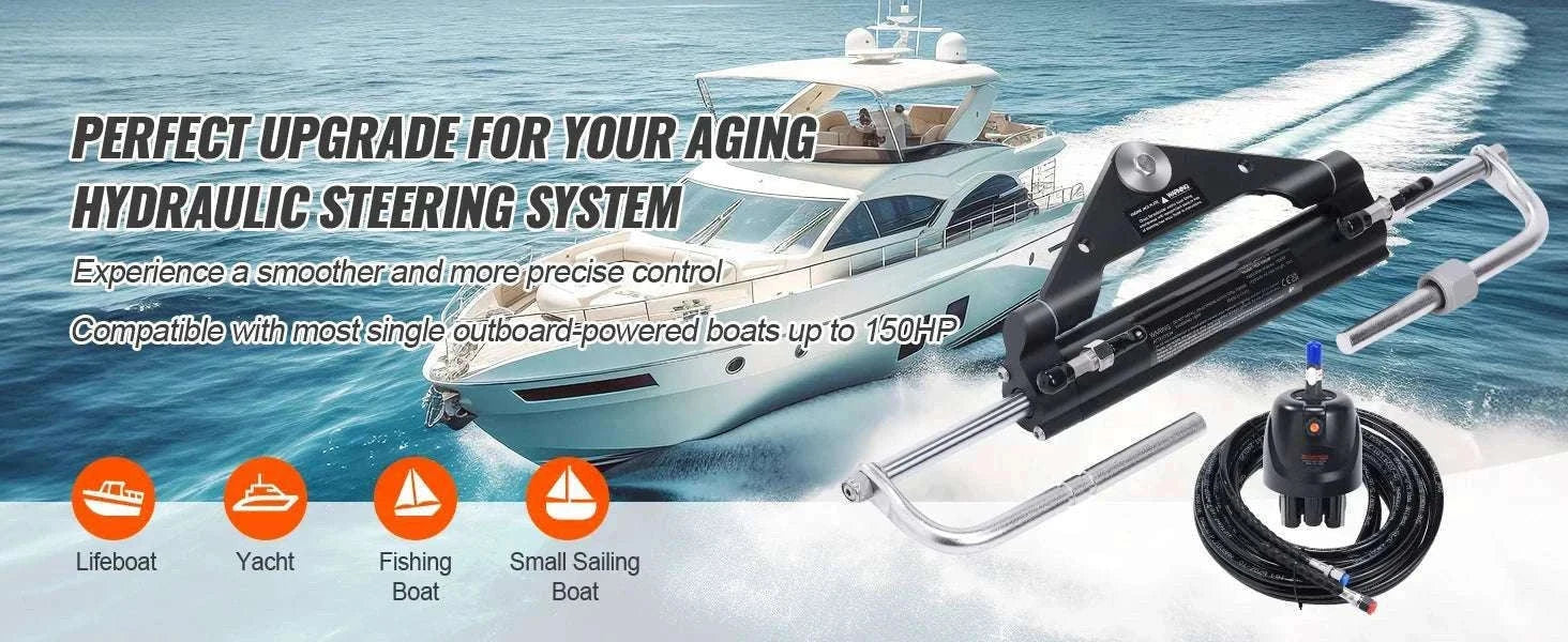 Hydraulic Outboard Steering Kit 90HP–300HP with Pump & 24/26FT Hoses-300HP 26FT / spain
