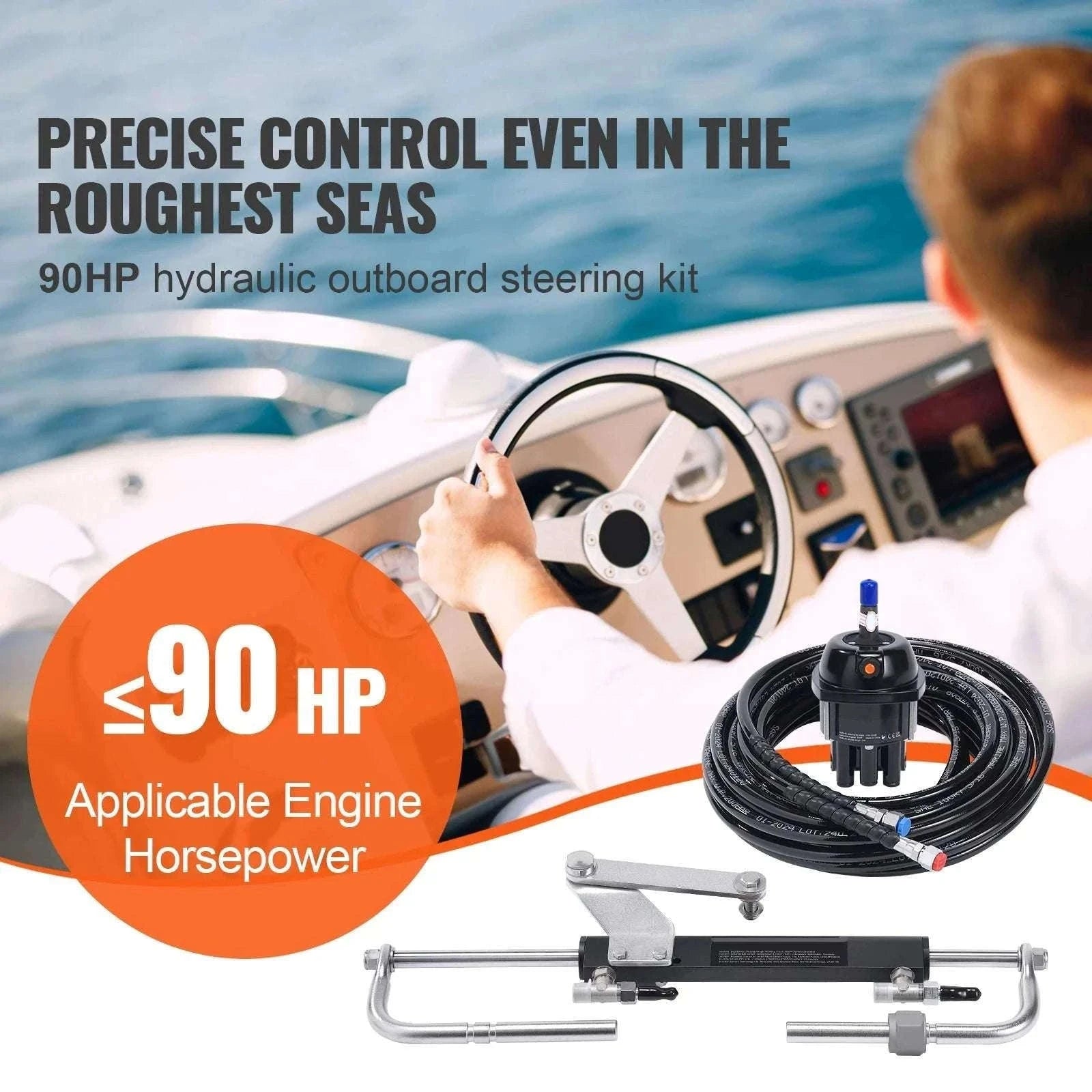 Hydraulic Outboard Steering Kit 90HP–300HP with Pump & 24/26FT Hoses-300HP 26FT / spain