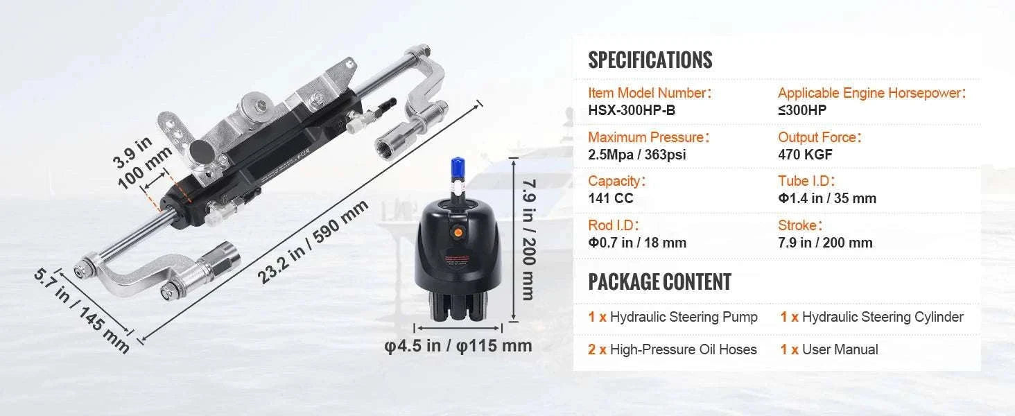 Hydraulic Outboard Steering Kit 90HP–300HP with Pump & 24/26FT Hoses-300HP 26FT / spain