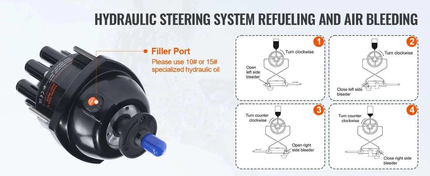 Hydraulic Outboard Steering Kit 90HP–300HP with Pump & 24/26FT Hoses-300HP 26FT / spain
