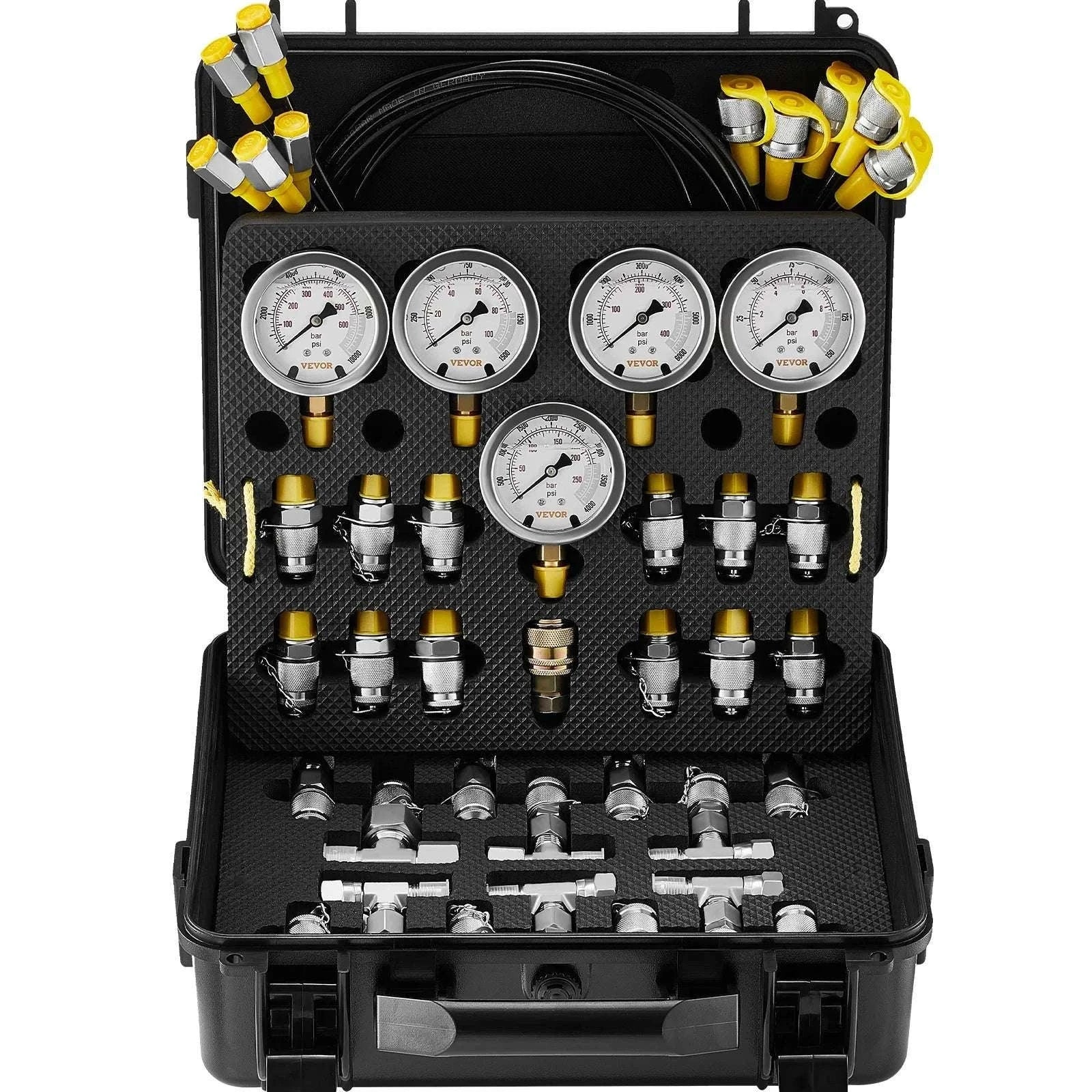Hydraulic Pressure Test Kit with 5 Gauges for Excavators & Machinery-3heads 9pieces / United States