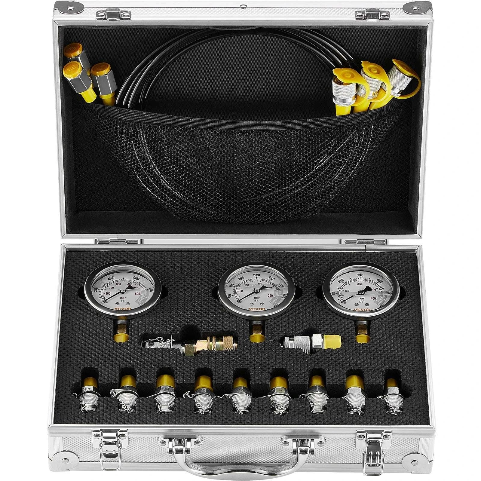Hydraulic Pressure Test Kit with 5 Gauges for Excavators & Machinery-3heads 9pieces / United States