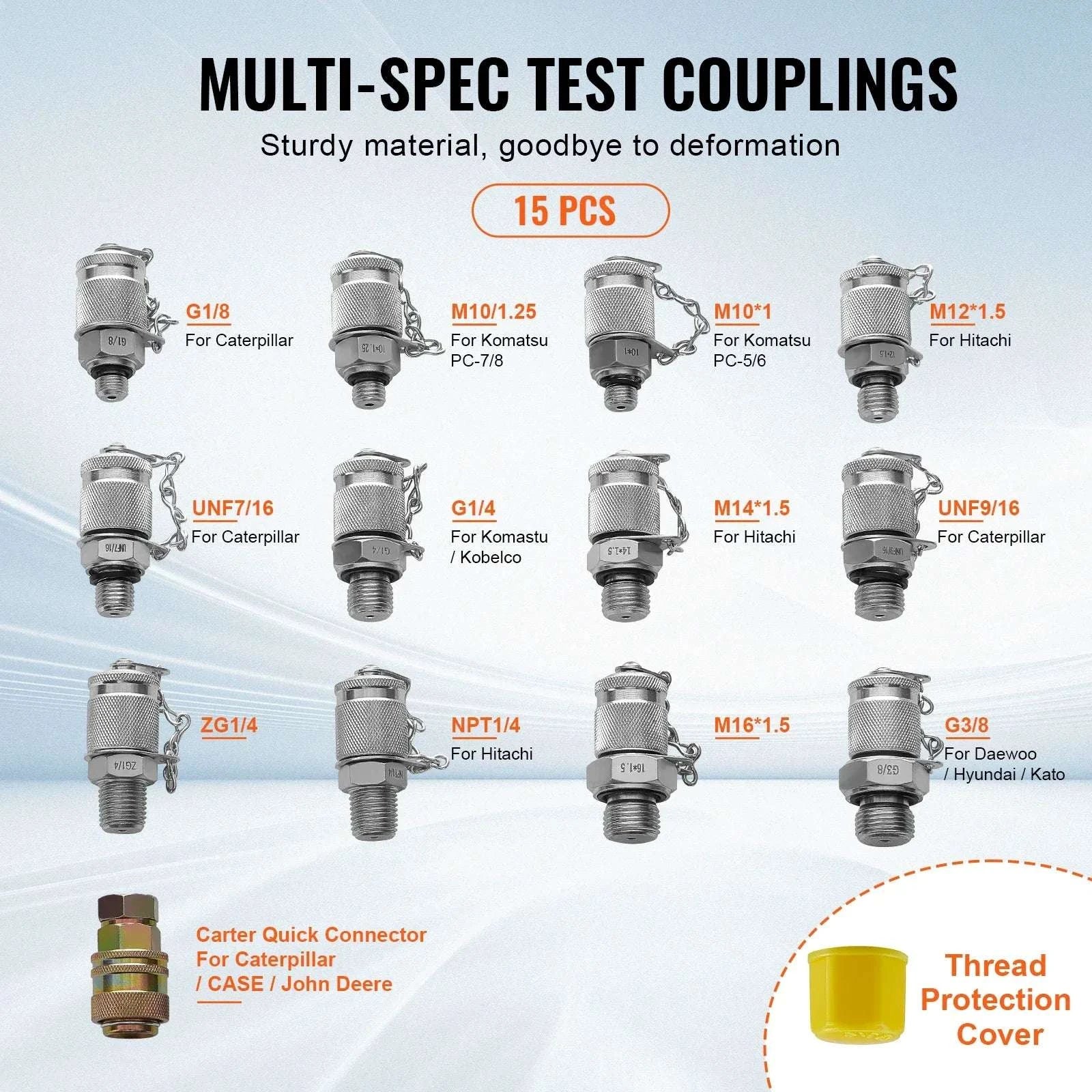 Hydraulic Pressure Test Kit with 5 Gauges & Full Adapter Set-3heads 9pieces