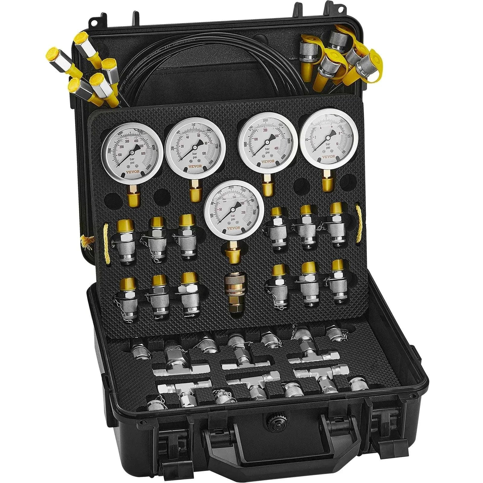Hydraulic Pressure Test Kit with 5 Gauges & Full Adapter Set-3heads 9pieces