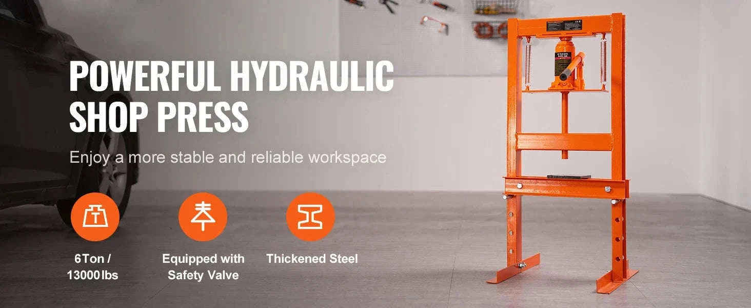 Hydraulic Shop Press 6-Ton H-Frame with Press Plates-6T / United States