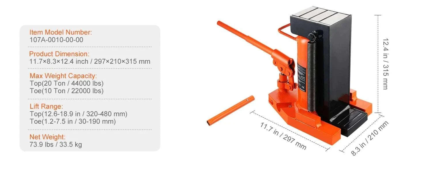 Hydraulic Toe Jack 2.5T Toe / 5T Top Lift for Low Clearance Lifting-2.5T / GERMANY