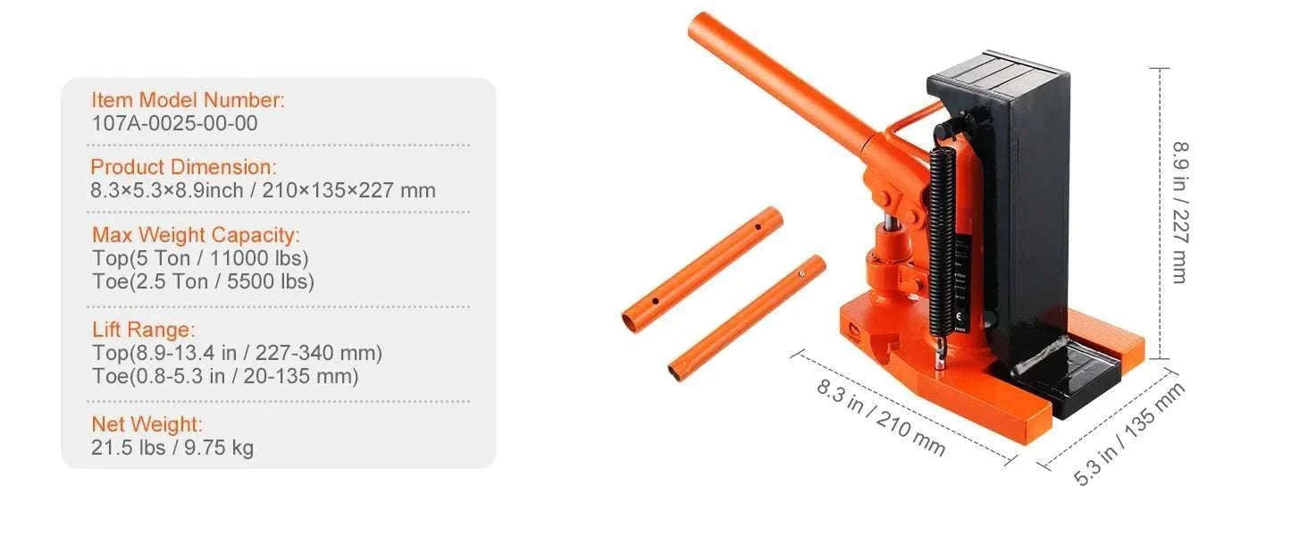 Hydraulic Toe Jack 2.5T Toe / 5T Top Lift for Low Clearance Lifting-2.5T / GERMANY