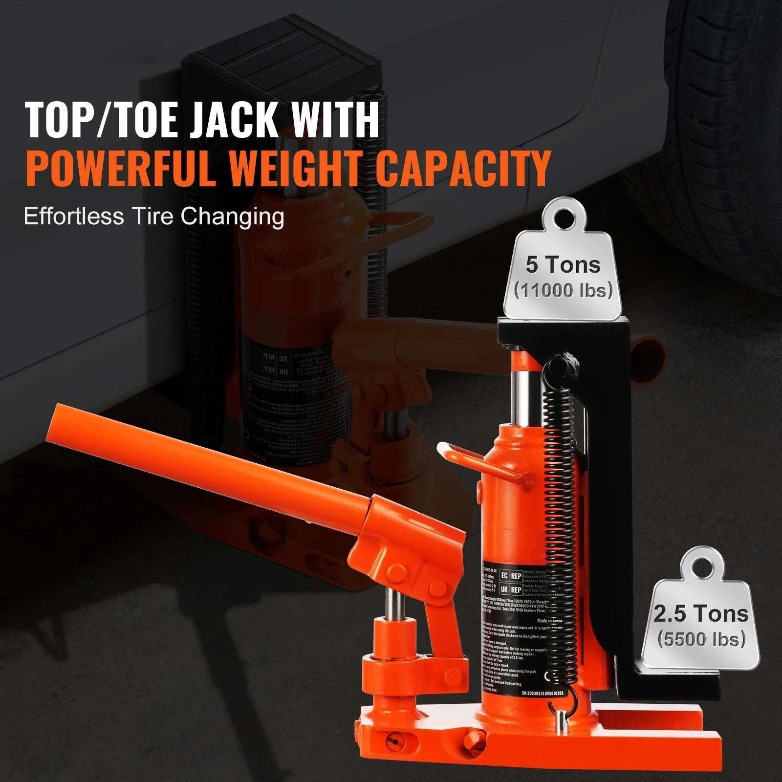 Hydraulic Toe Jack 2.5T Toe / 5T Top Lift for Low Clearance Lifting-2.5T / United States