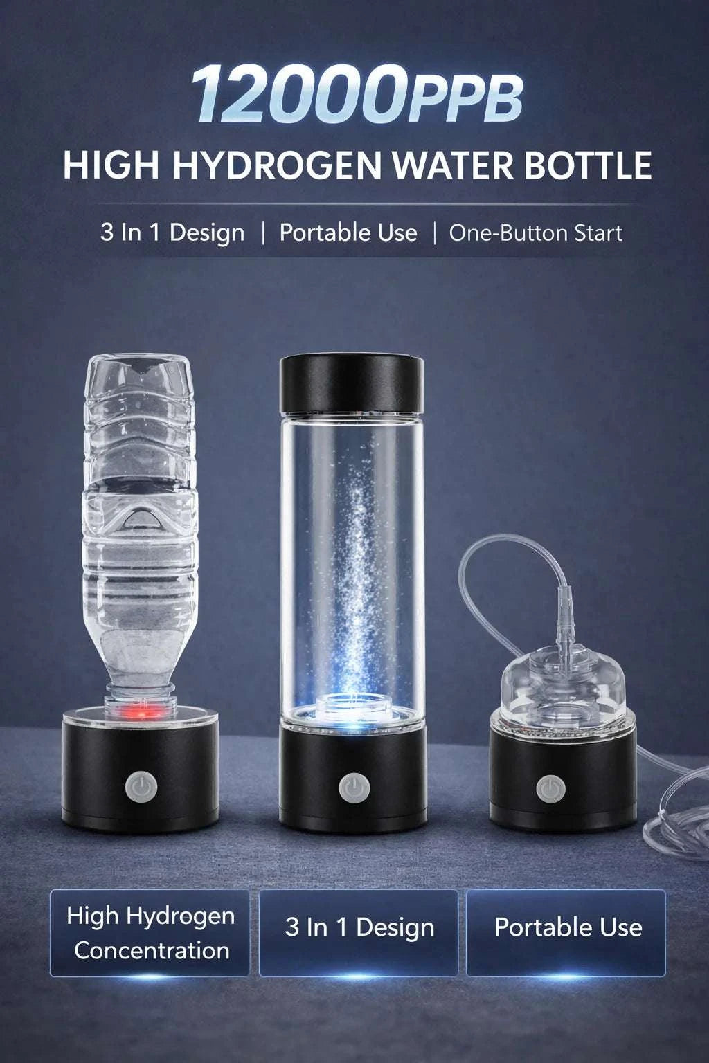 Hydrogen Water Bottle 12000PPB Generator with SPE/PEM Technology-12000PPB / CN