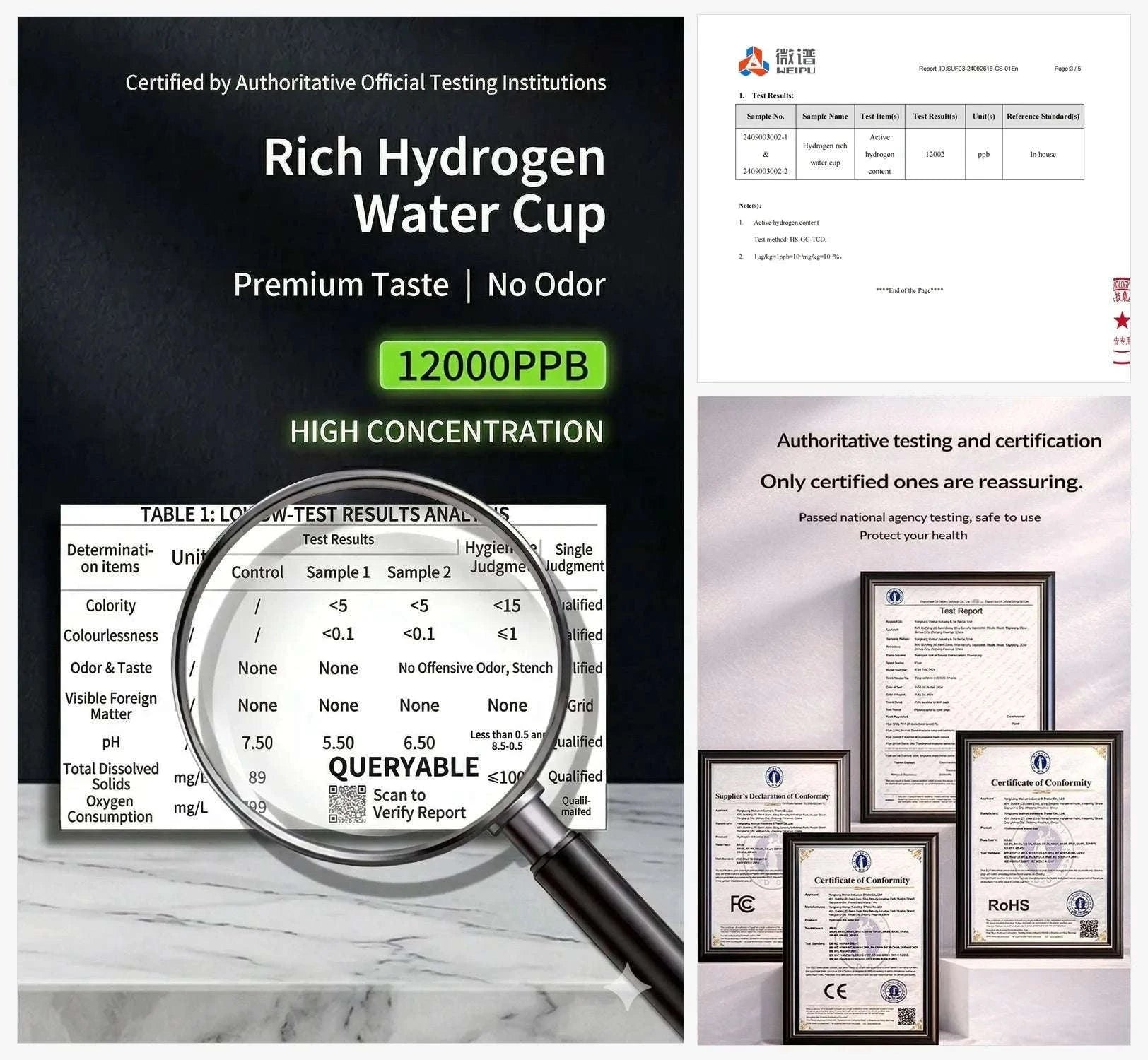 Hydrogen Water Bottle 12000PPB Generator with SPE/PEM Technology-12000PPB / CN