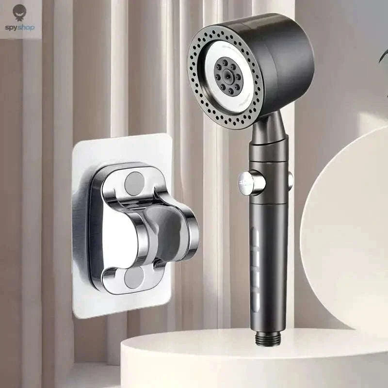 HydroLux High-Pressure Shower Head with Filter and Spray Modes-Silver Set