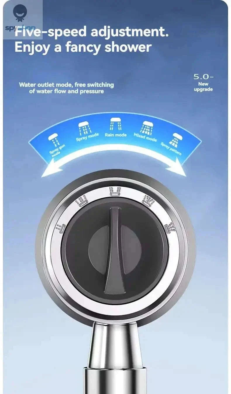 HydroLux High-Pressure Shower Head with Filter and Spray Modes-Silver Set