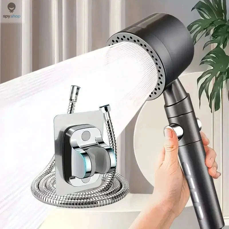 HydroLux High-Pressure Shower Head with Filter and Spray Modes-Silver Set