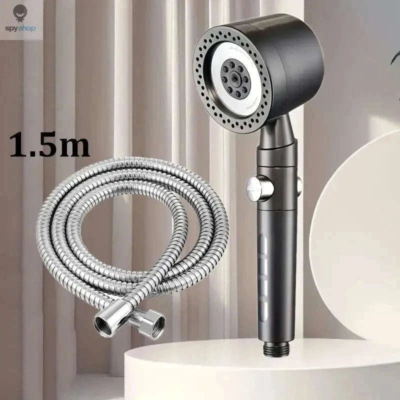 HydroLux High-Pressure Shower Head with Filter and Spray Modes-Silver Set