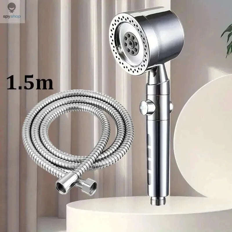 HydroLux High-Pressure Shower Head with Filter and Spray Modes-Silver Set