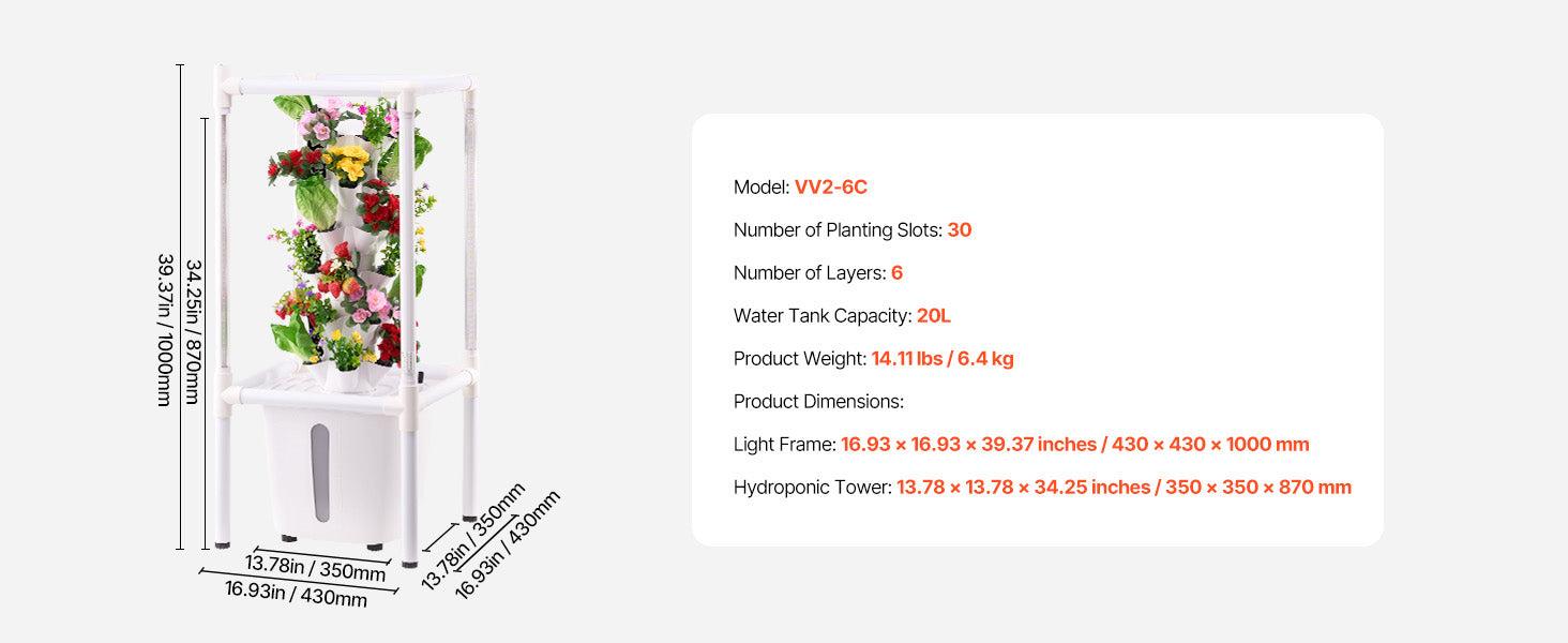 SucceBuy Hydropenisch KweekSysteem met 30 Pods, Vertical 6 Niveaus Hydroponische Tornade Tuin met Waterpomp voor Fruit en Groente