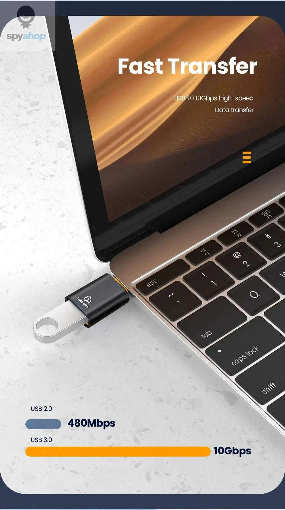 HyperLink 10A OTG USB-C Adapter for Fast Charging and USB 3.0-BlackA