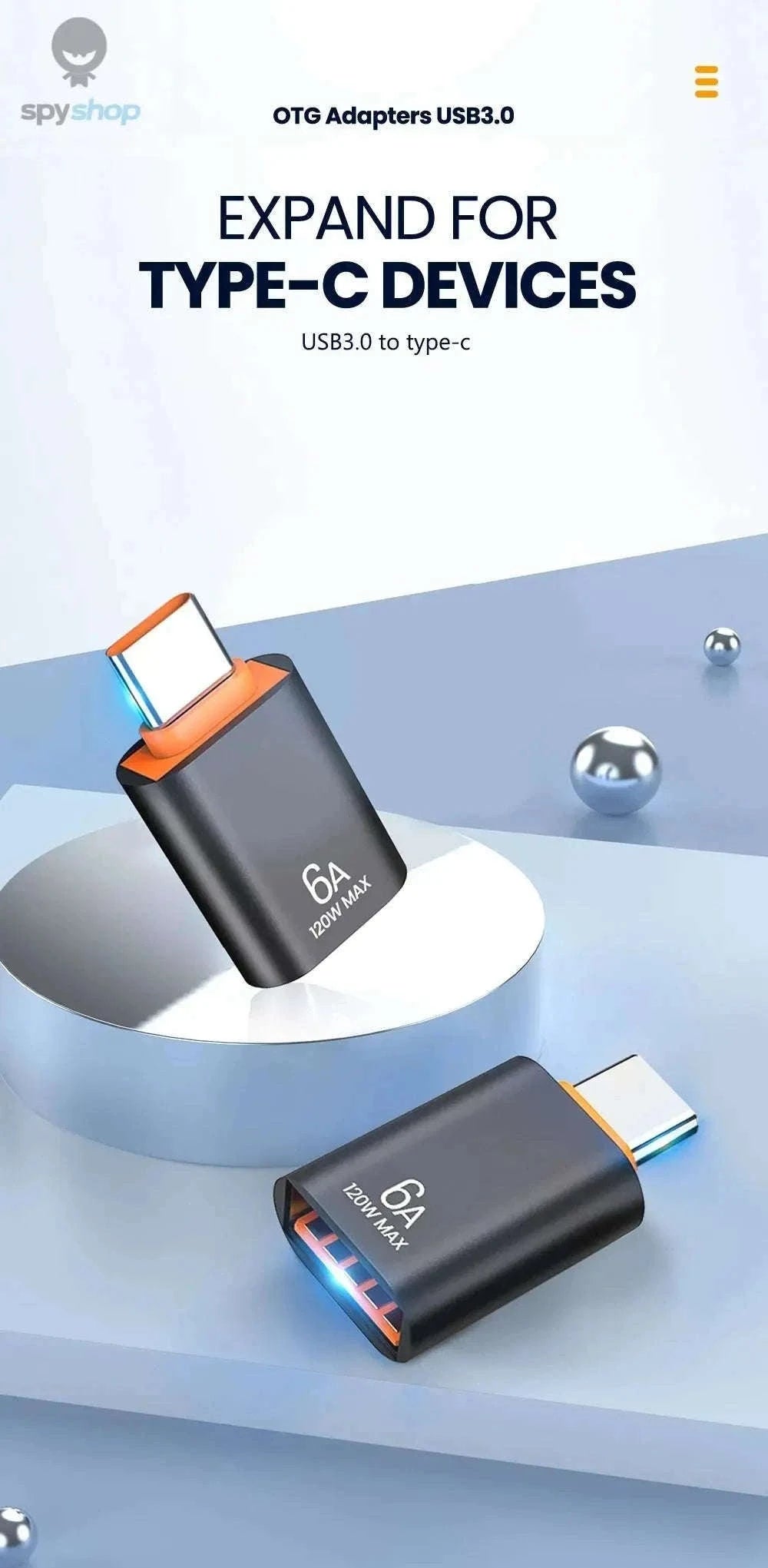 HyperLink 10A OTG USB-C Adapter for Fast Charging and USB 3.0-BlackA