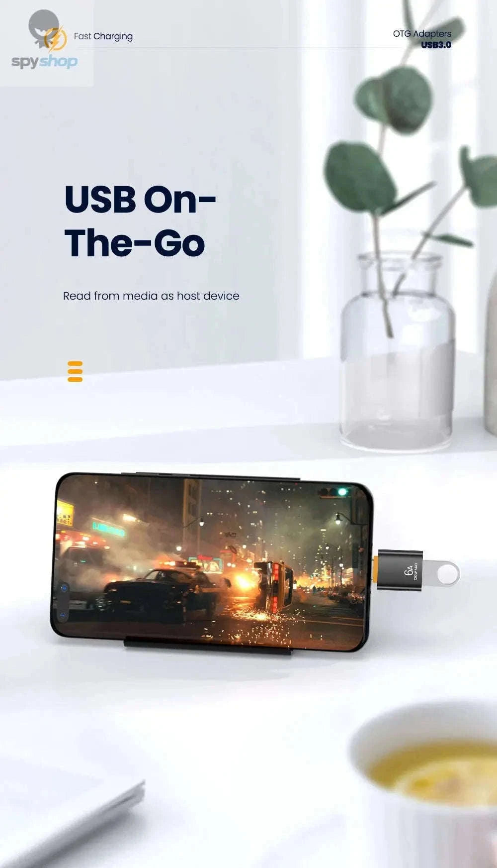HyperLink 10A OTG USB-C Adapter for Fast Charging and USB 3.0-BlackA