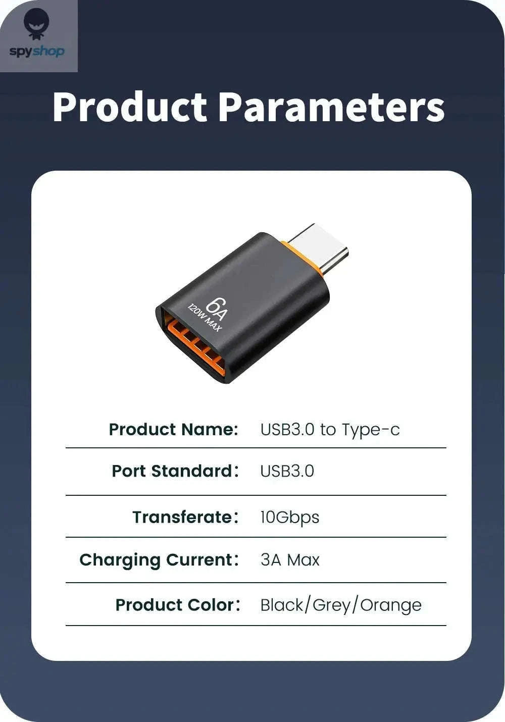 HyperLink 10A OTG USB-C Adapter for Fast Charging and USB 3.0-BlackA