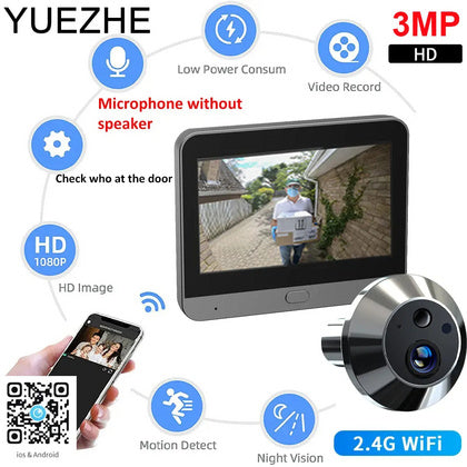 3MP Security Door Peephole Camera icam365 4.3 IPS Screen Night PIR wifi Phone Wireless Smart Home Camera - Spy-shop.com