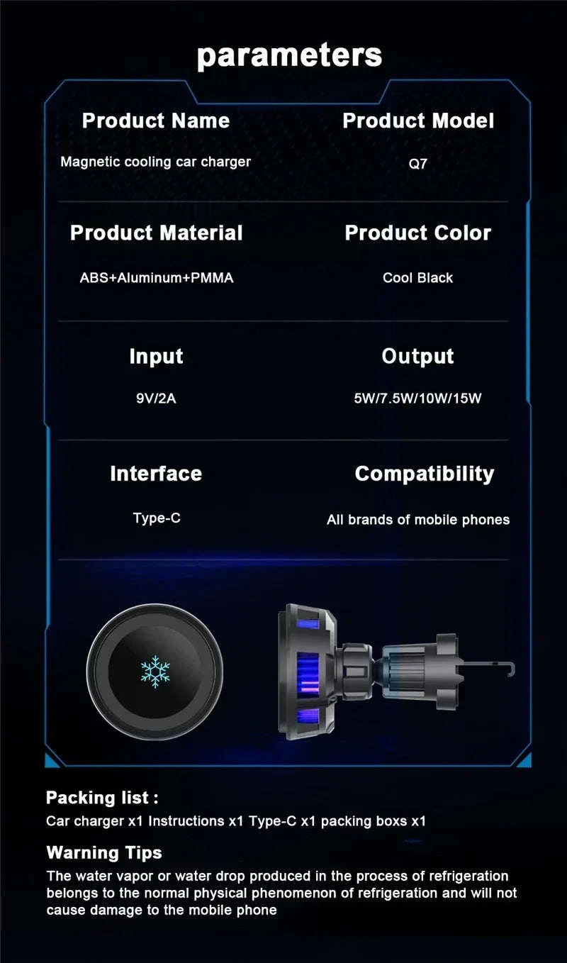 Ice Cooling Magnetic Car Charger Stand-Black