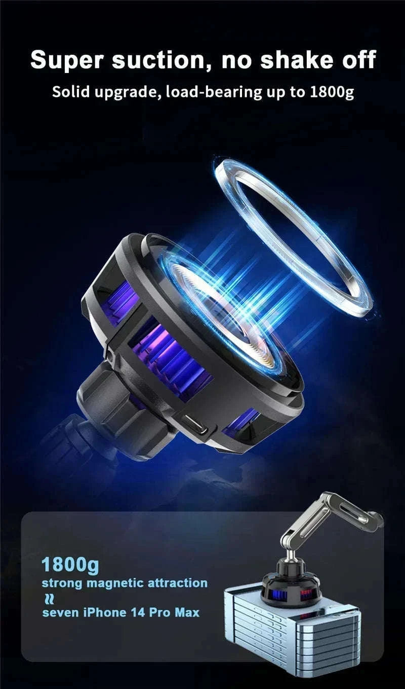 Ice Cooling Magnetic Car Charger Stand with 15W Wireless Charging-Black